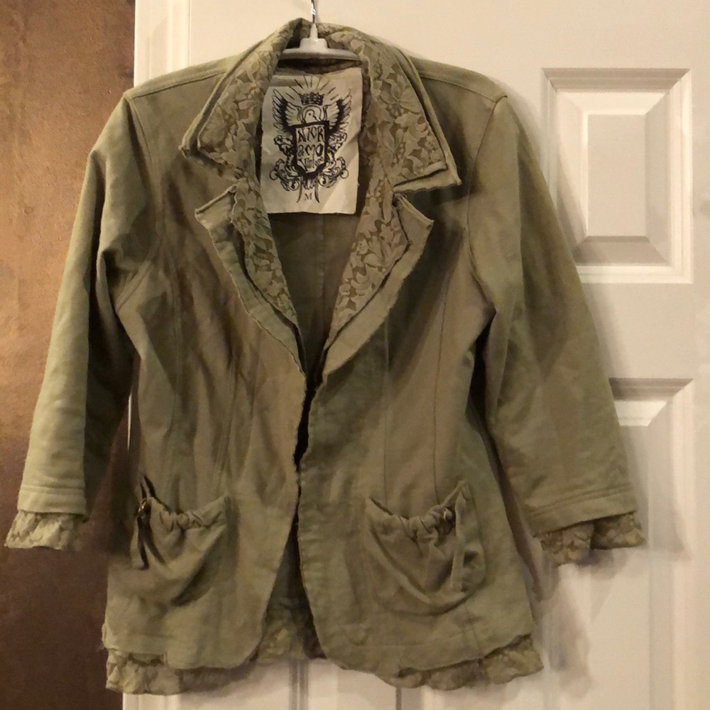 Nick and Mo Vintage Green Blazer with Lace Trim